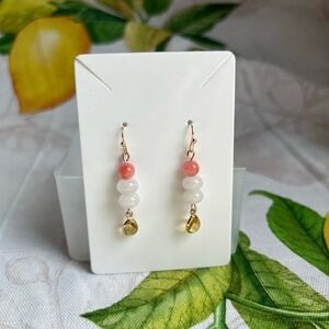 Citrine Earrings, Pink Jade Earrings, White Jade Earrings, Pink Lemonade, Casual